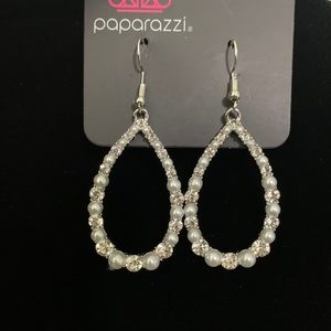 Pearl and rhinestone hoop earrings